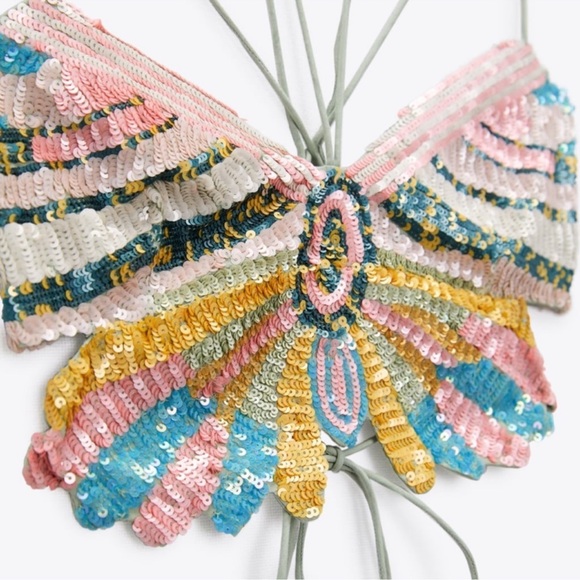 Zara sequin butterfly Crop Festival top New with tags!🦋 - Picture 15 of 16